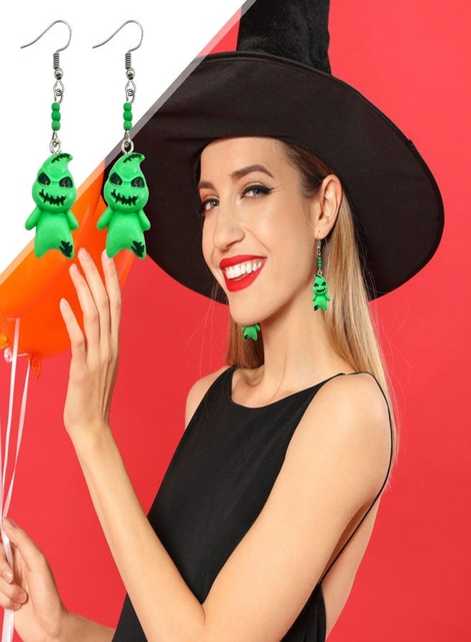 WGXIA Halloween Skull Dangle Earrings for Women WGXIA Gothic Vintage Skeleton Stud Earrings Hypoallergenic Earrings for Sensitive Ears for Girls (Spider web) (Green Ghost) - Image 5
